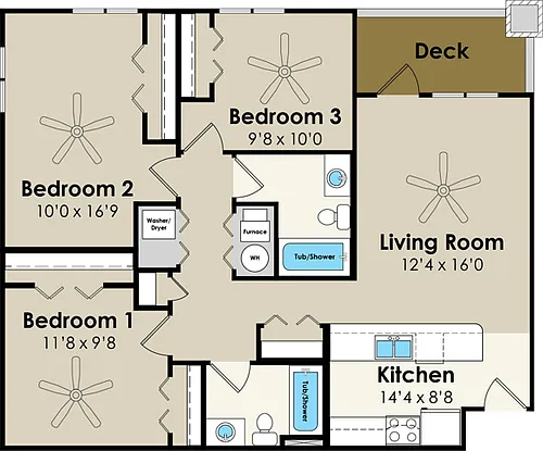 Floor plan 3BR/2BA- Deluxe