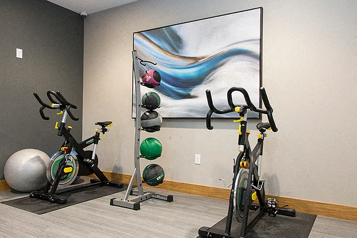 Stay active with spin bikes in the community yoga/spin studio connected to the fitness center.