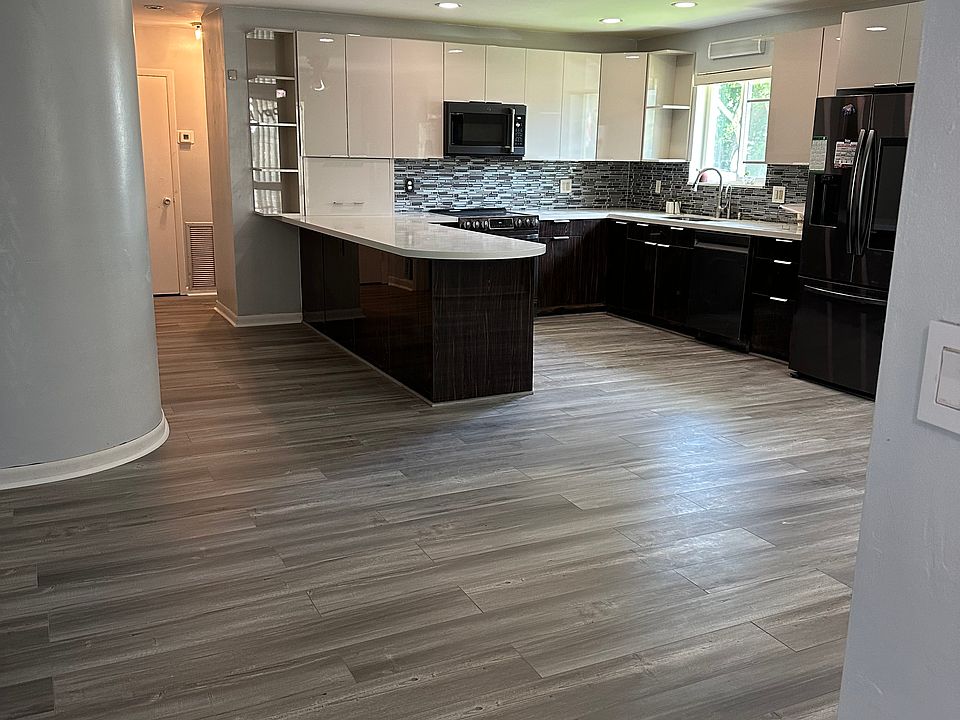 Kitchen with new flooring, just installed