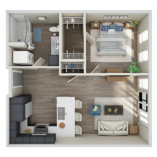 Floor plan 1 Bed, 1 Bath - MFTE - E