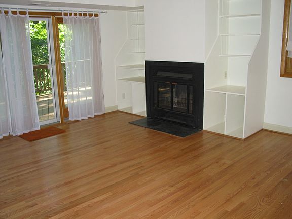 Wood burning fireplace in living room