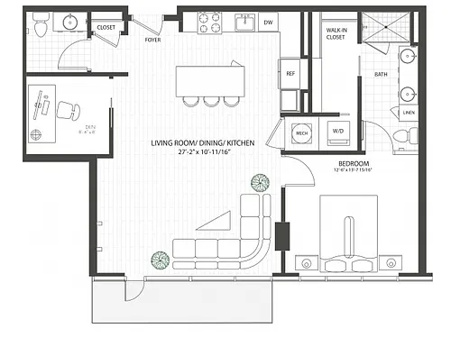 Floor plan One Bedroom Den Penthouse