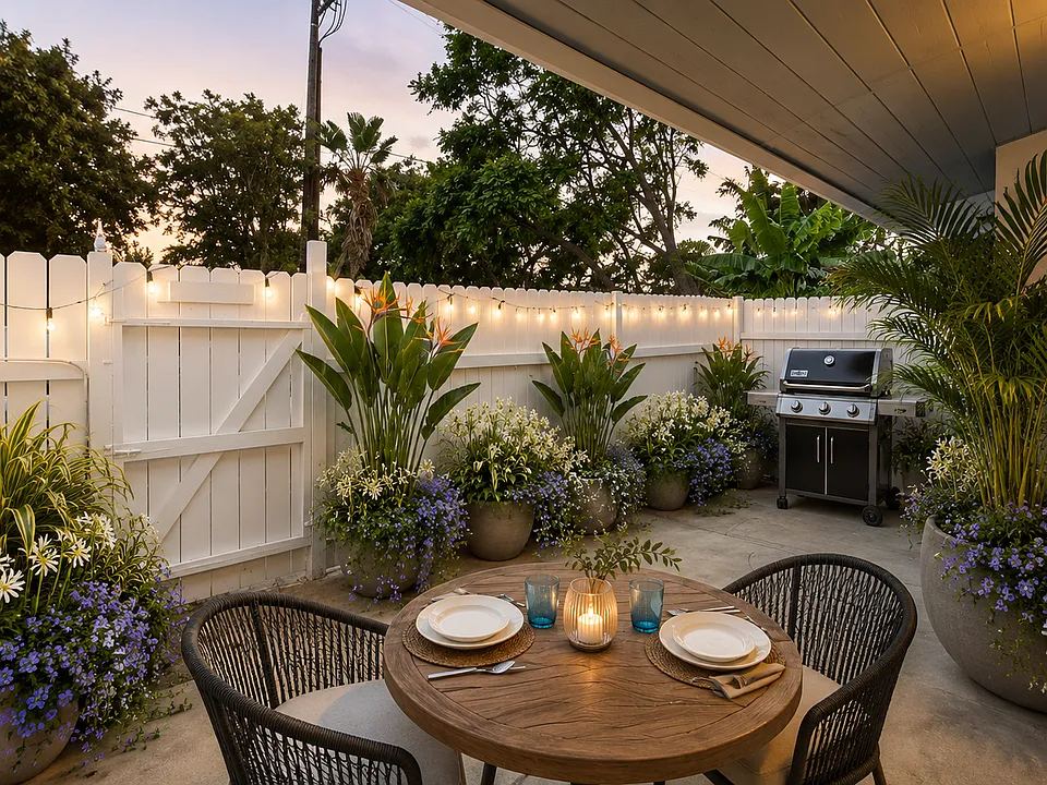 Apartment 1 A Patio. Furnished for illustrative purposes.
