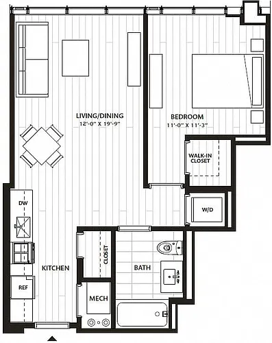 Floor plan 1 Bed/1 Bath-A4