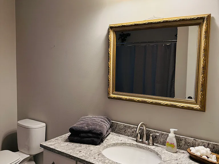 Secondary bathroom on second floor. Bathroom has a shower and bathtub. Linen closet.