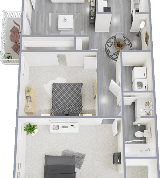 2 Bed 1 Bath Floorplan Diagram