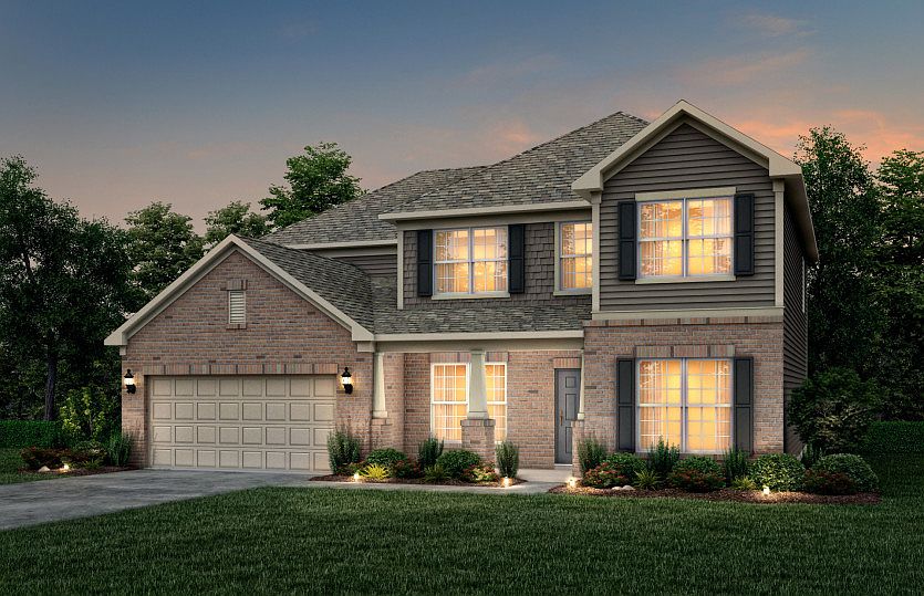 Wingate Exterior 8 features Brick, Hardie Board siding, shakes, covered front proch and 2 car garage