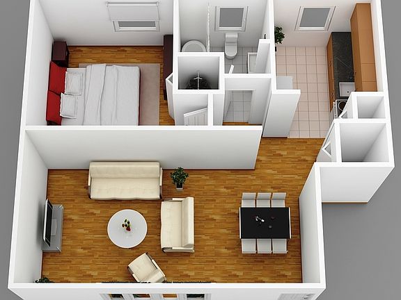 1 Bedroom Victorian 3D Floor Plan