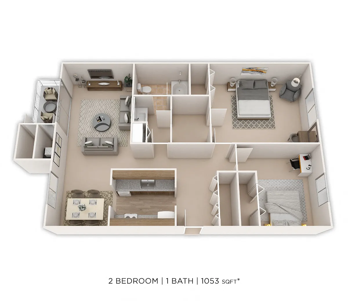 Floor plan Two Bedroom-1,053 sqft