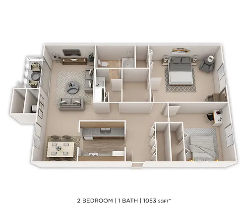 Floor plan Two Bedroom-1,053 sqft