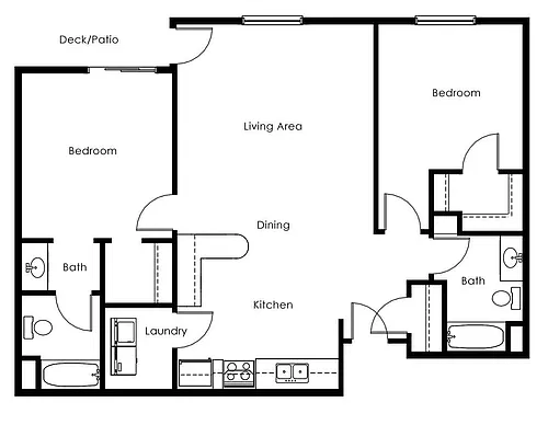 Floor plan 2 Bed 2 Bath | 1040 sqft