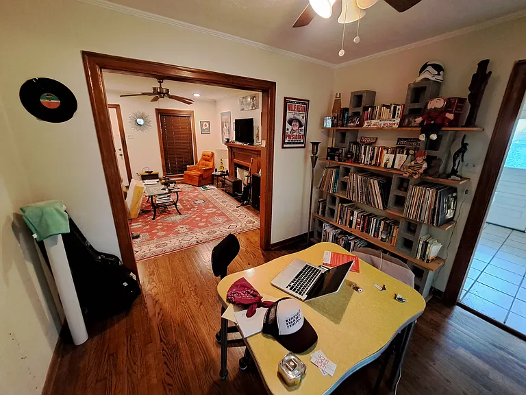 Dining Room, looking back to Living Room (left) and kitchen (right)