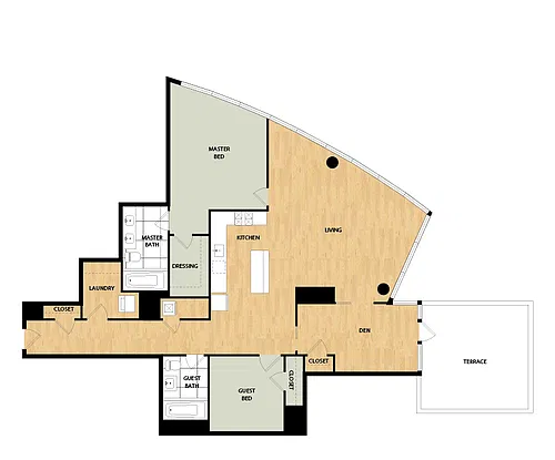 Floor plan Tower 2 Bed/2 Bath Den -Larch