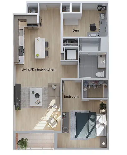Floor plan One Bed with Den + Balcony