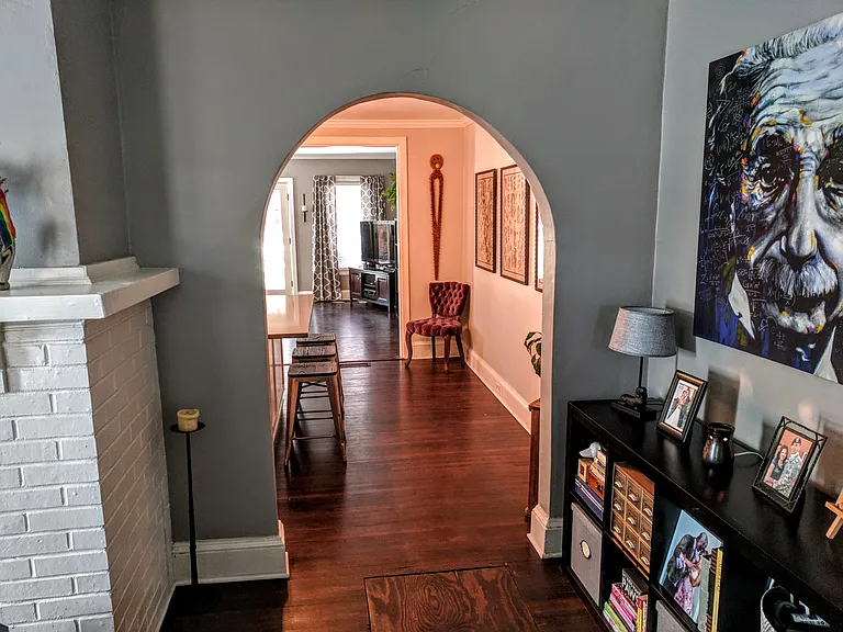 Front living area into the kitchen
