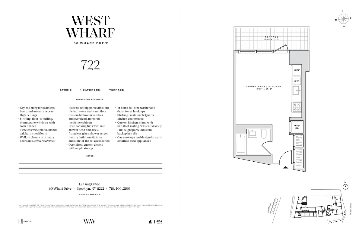 Floor plan Alcove Studio / 1 Bathroom