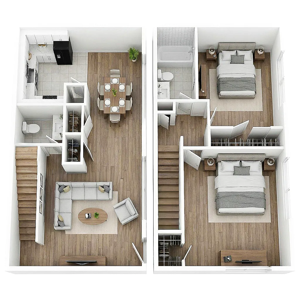 Floor plan 2 Bedroom, 1.5 Bathroom, 864 sqft