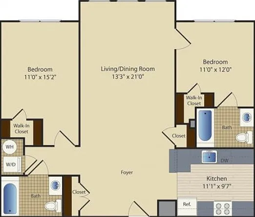 Two Bedroom Two Bath (1034 SF) Two Bedroom Two Bath (1034 SF)