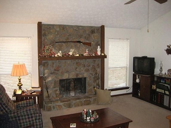 Vaulted Great Room w/ Rock Fireplace