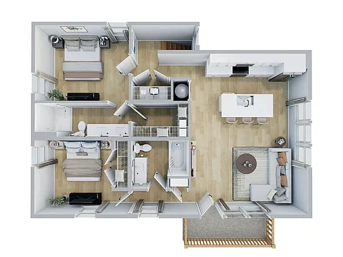 Floor plan 2br Stacked Duplex - Upper Floor