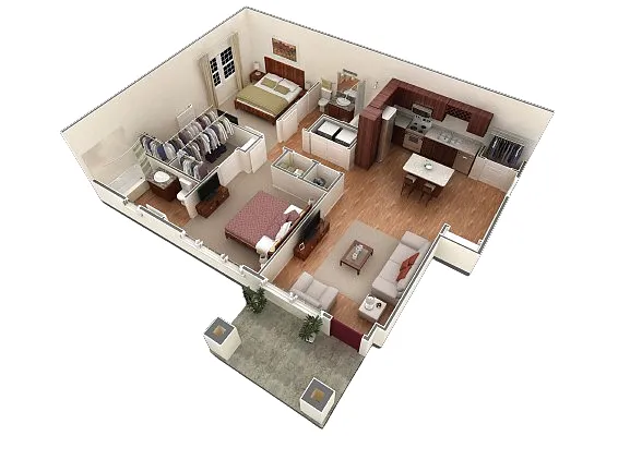 Floor plan 2 BR Designer Courtyard Garage
