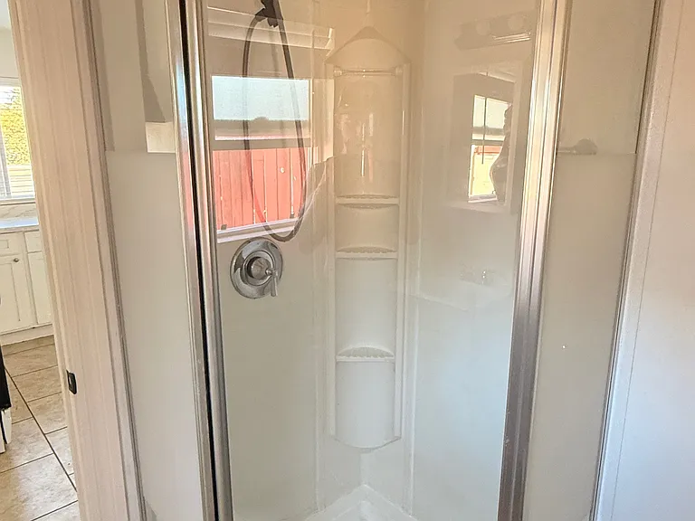 walk in shower with new glass door