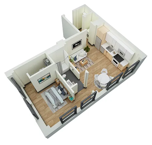 Floor plan 1 Bed 1 Bath-A