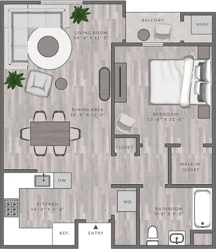 Floor plan A1-1x1 - East