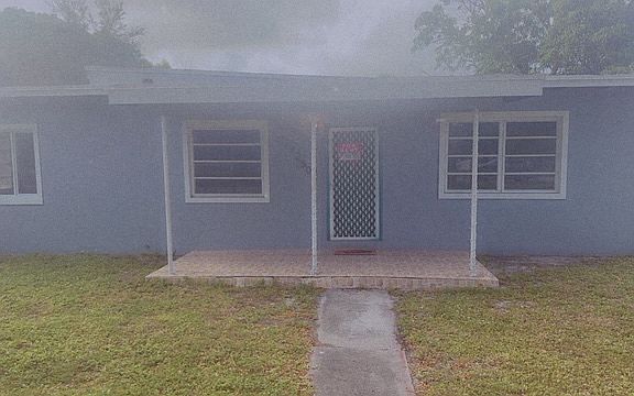 Close up front view of the home