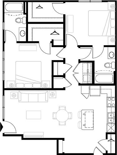 Floor plan 2 BR Designer Courtyard