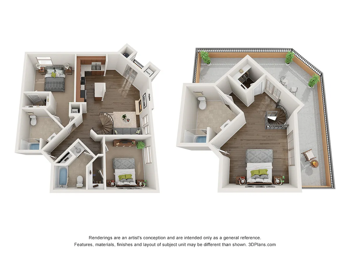 Floor plan 2 Bed, 2 Bath + Loft