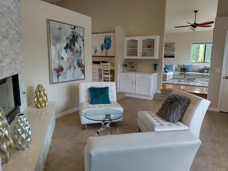 Beautiful lounge area with gas fireplace
