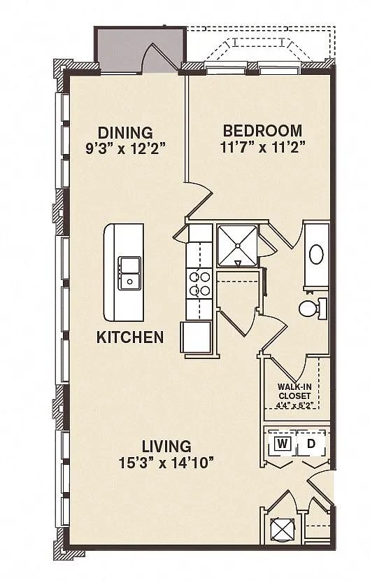 Floor plan 1 Bdrm Dining Bay -Renovated