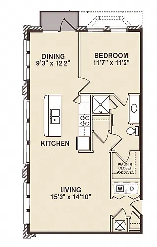 Floor plan 1 Bdrm Dining -Renovated