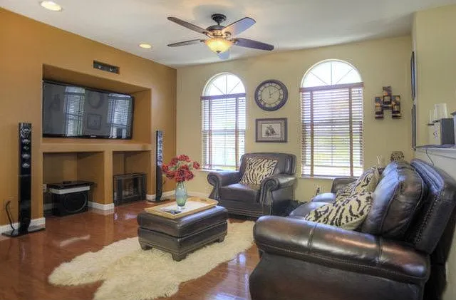 Living room w/ custom entertainment center