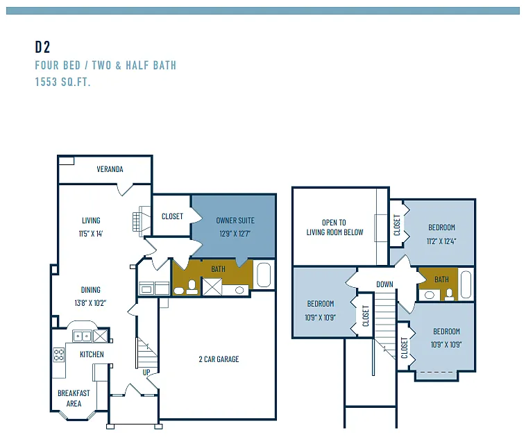 Floor plan Four Bedroom / Two and a Half Bath Two Story Home