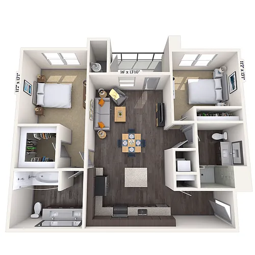 Floor plan Traditional 2x2 1108 sf-fp