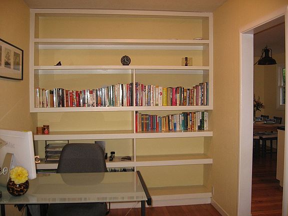 Built-in bookshelves make a great office area
