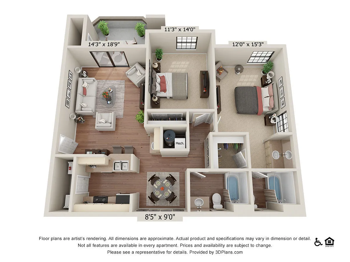 Floor plan 2x2BR1 T2-2x2