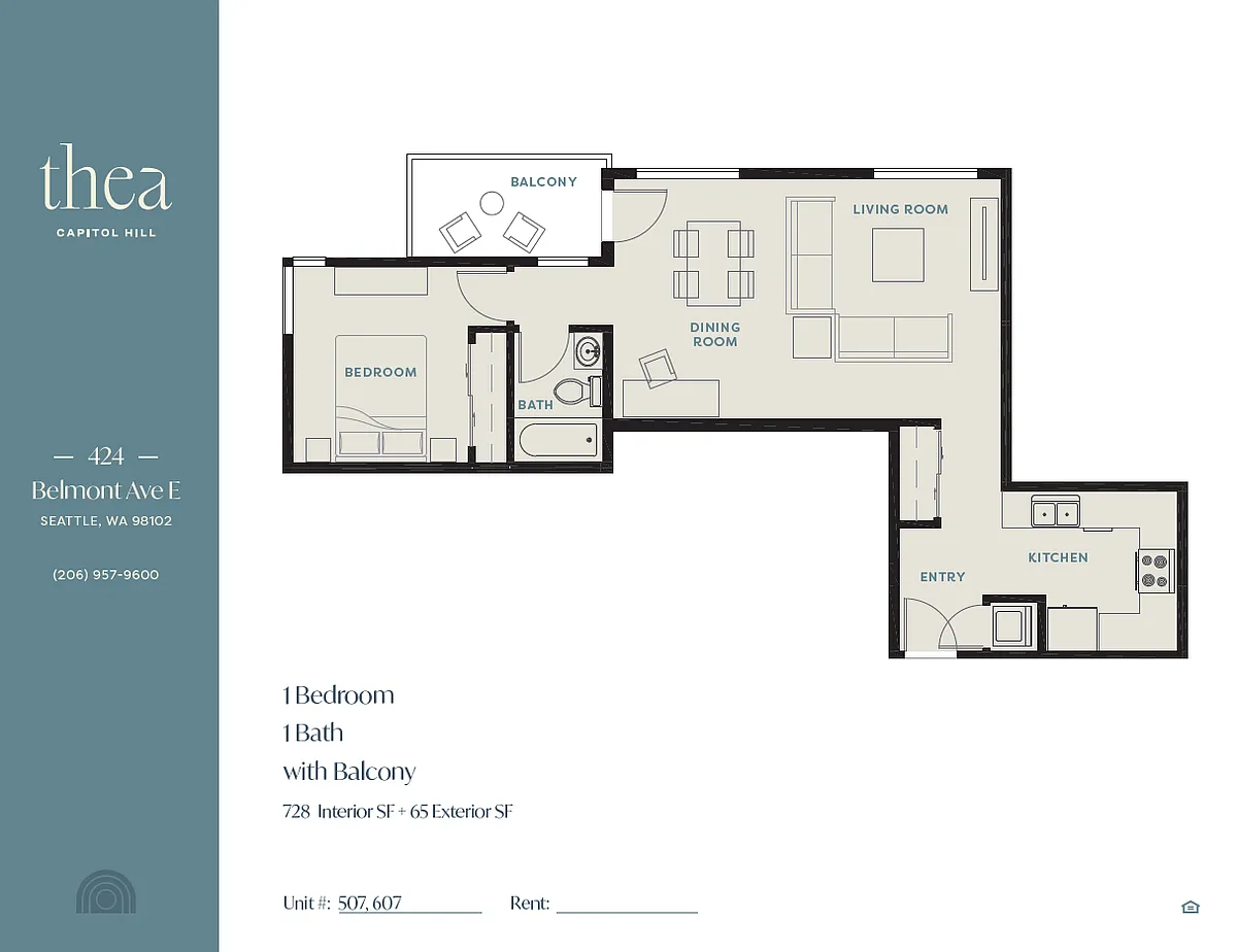 Floor plan 1 Bed 1 Bath 728 sqft