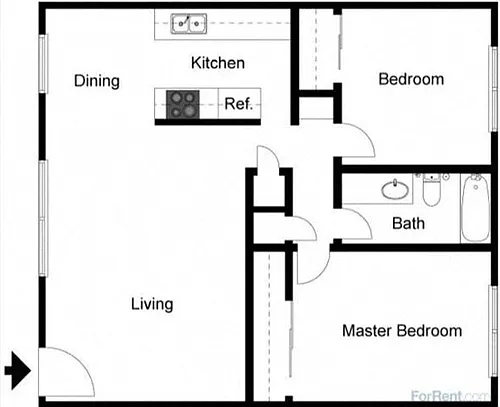 Floor plan 2 Bedroom 1 Bath
