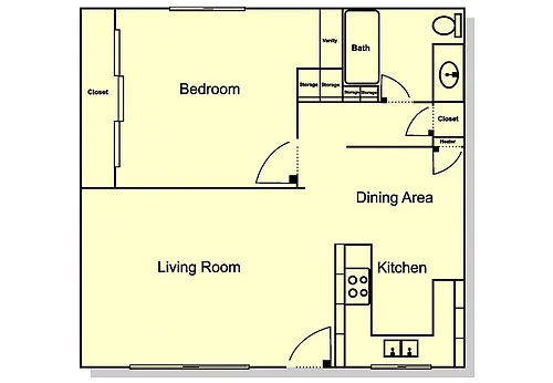 Floor plan 1 Bedroom, 1 Bath - Downstairs