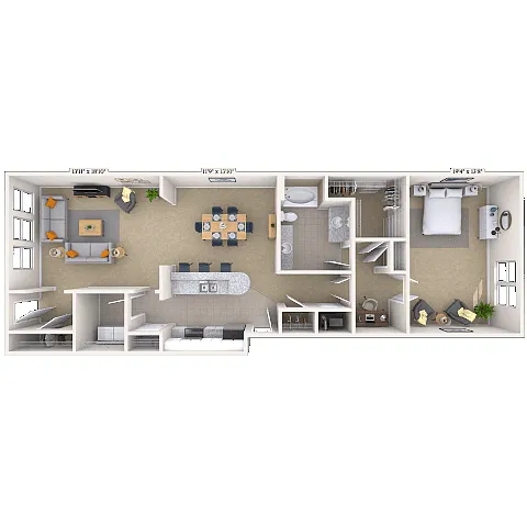Floor plan Traditional 1x1 1175-1295 SF