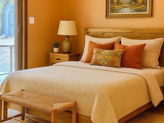 Master bedroom with east view from large sliding glass door