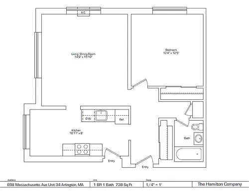 Floor plan 1 Bedroom 1 Bath 648sf