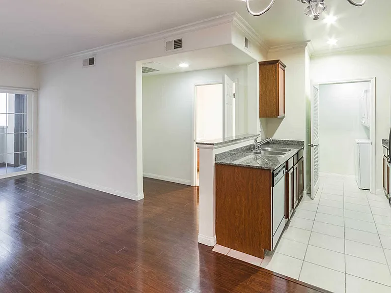 Kitchen and Living Room with Hard Surface Flooring and Balcony