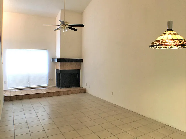 Downstairs vaulted ceiling living and dining room combo
