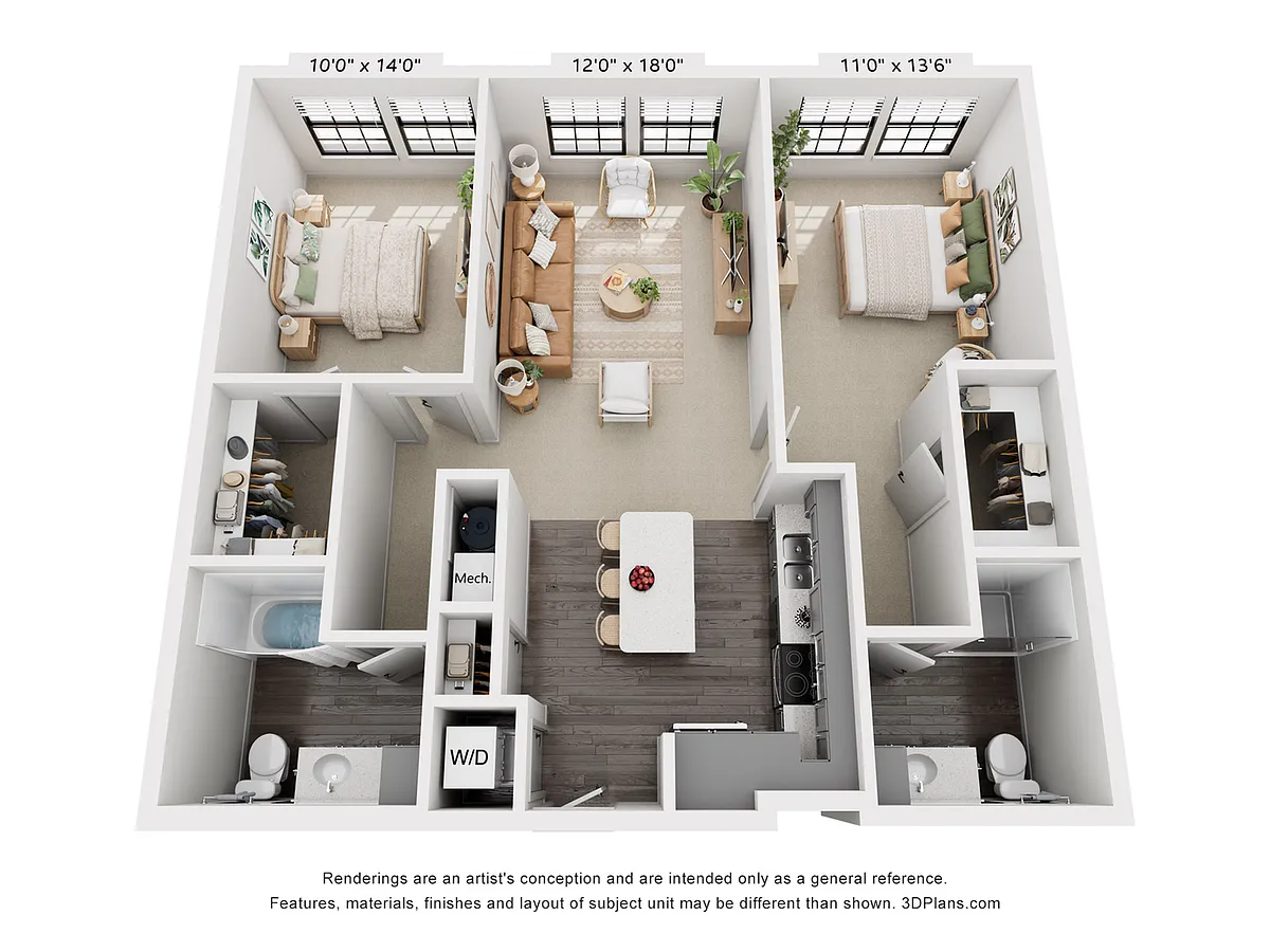 Floor plan 2-Bedroom 2-Bathroom | 1,088 sqft