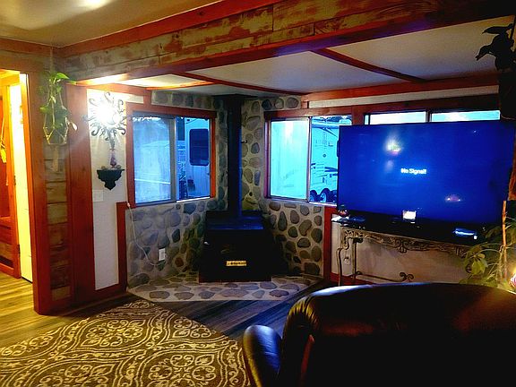 Living room, rock fireplace
