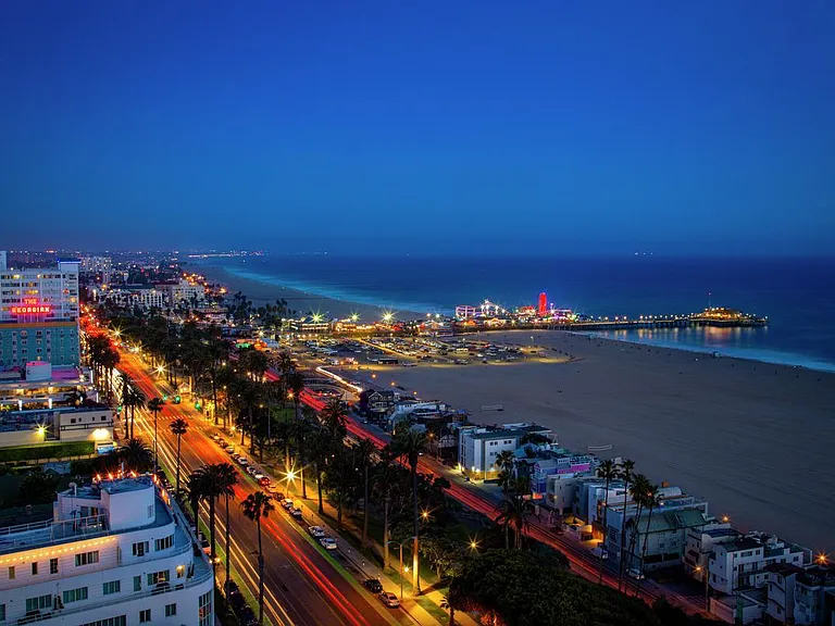 Nighttime view of the Santa Monica pier